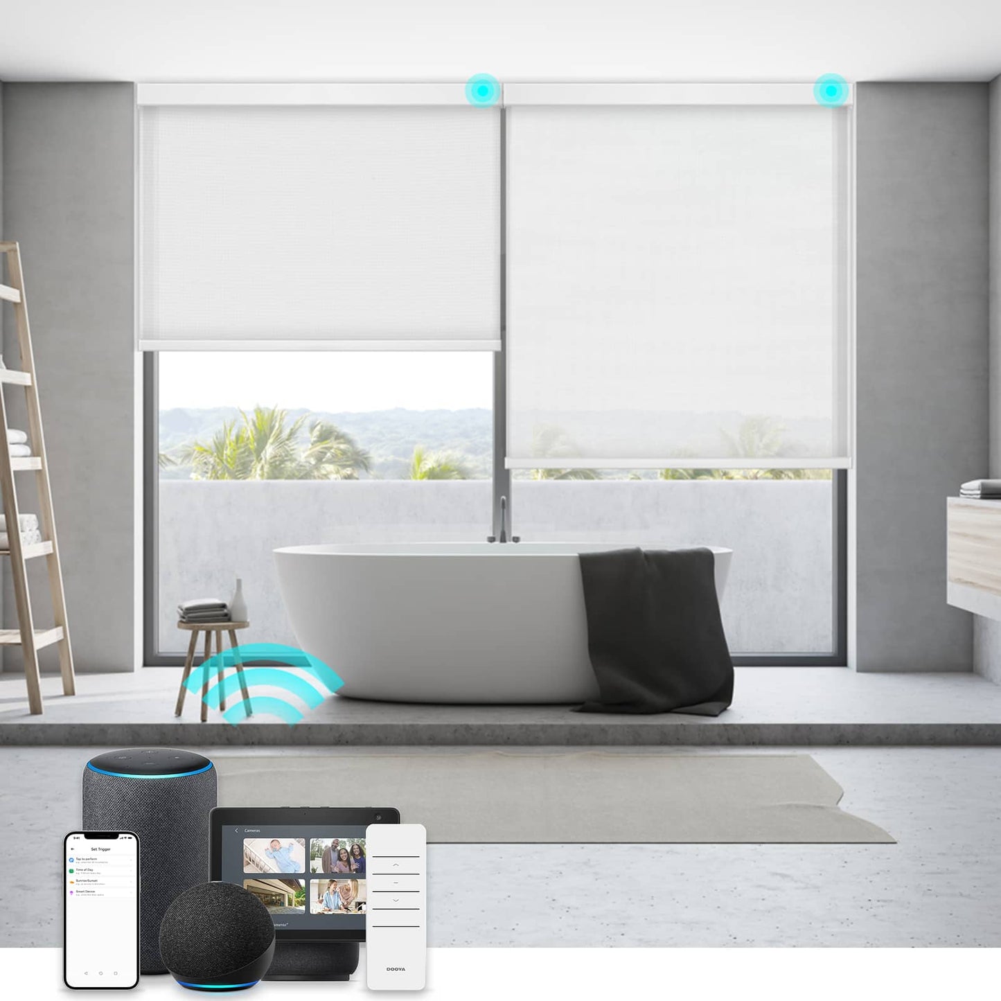 Smart Light Filtering Roller Blinds & Alexa Motorized