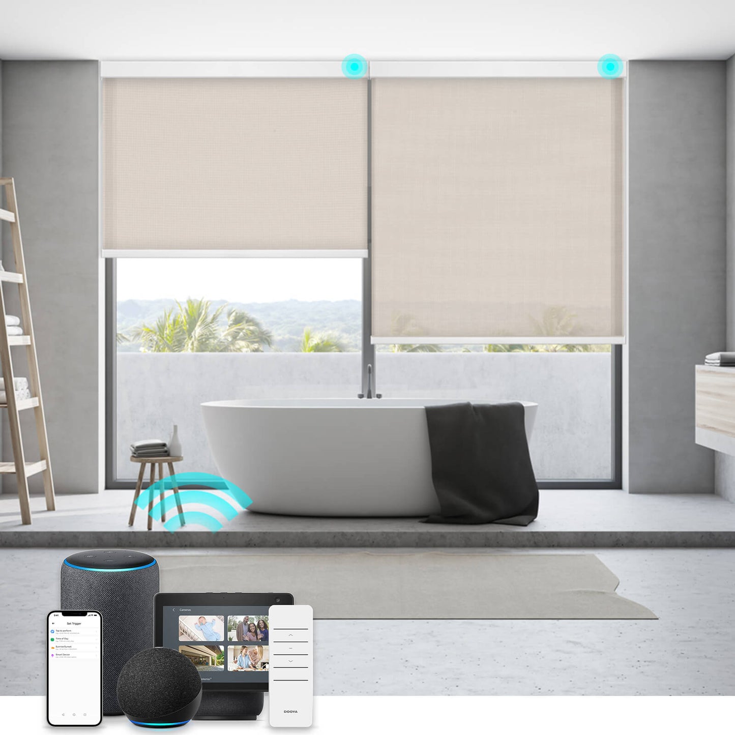 Smart Light Filtering Roller Blinds & Alexa Motorized