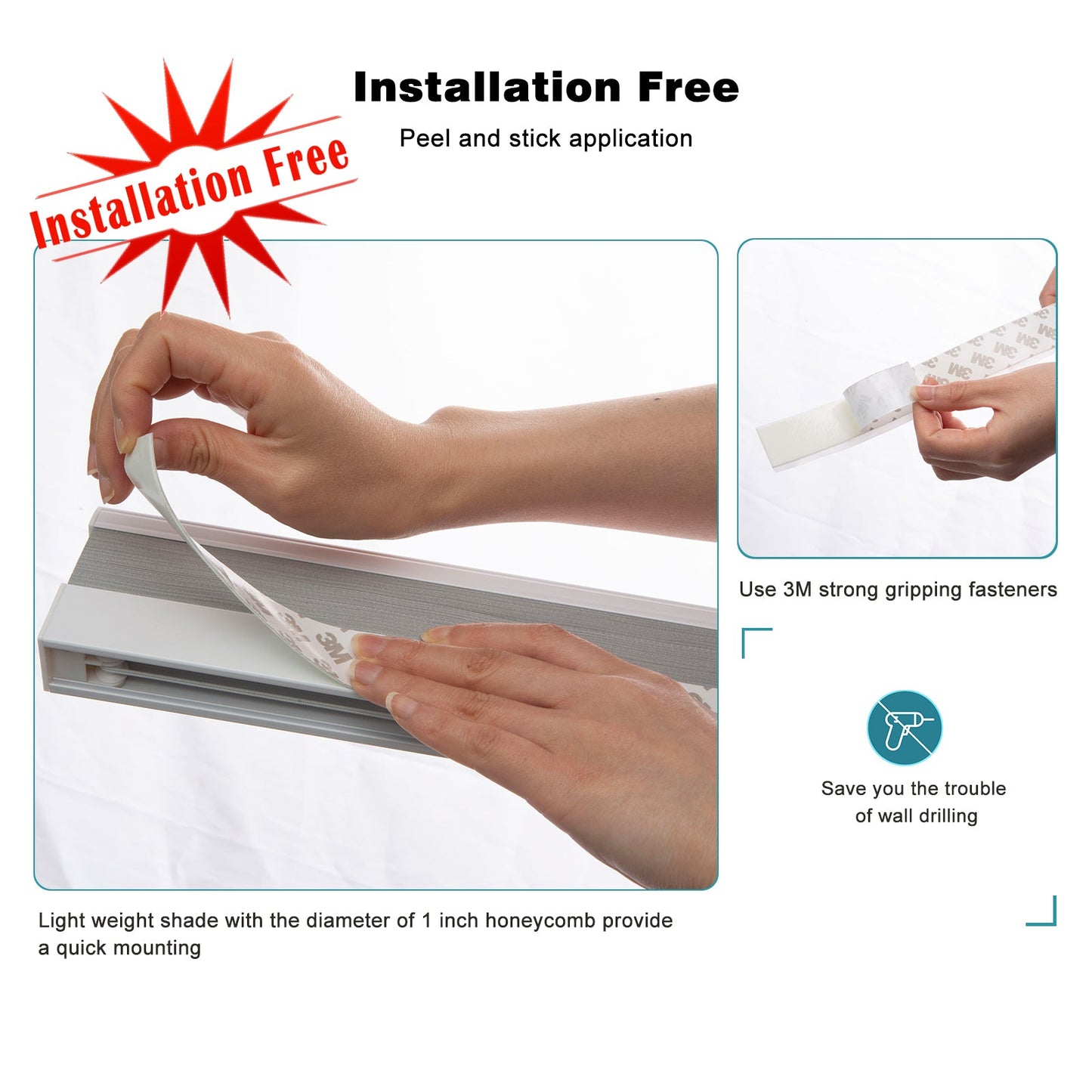 Custom No Drill 1 inch Blackout Cellular Shades Cordless