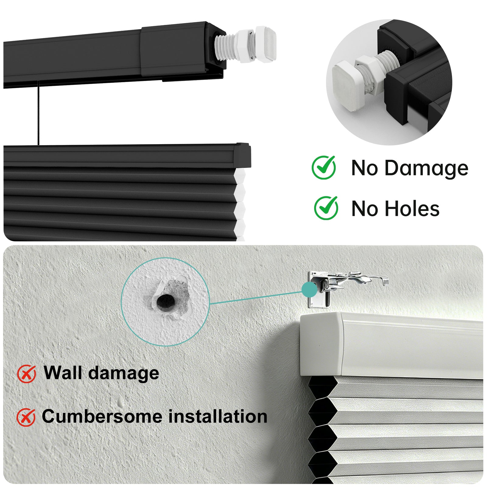 Changshade No Drill Cellular Shades,Custom Size Top Down Bottom Up Cordless Blinds