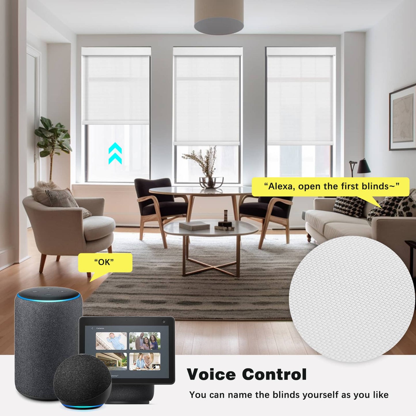 Smart Light Filtering Roller Blinds & Alexa Motorized