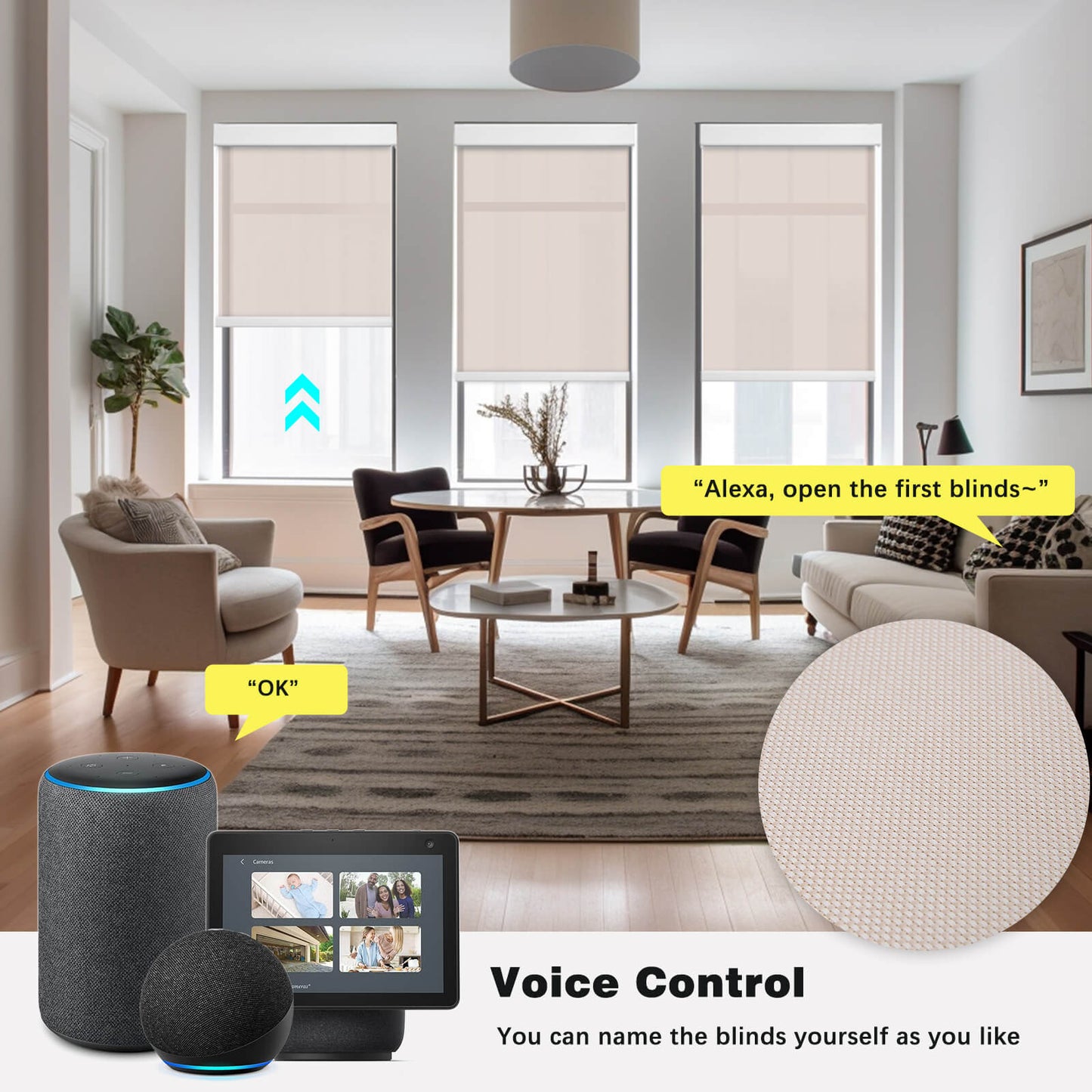 Smart Light Filtering Roller Blinds & Alexa Motorized