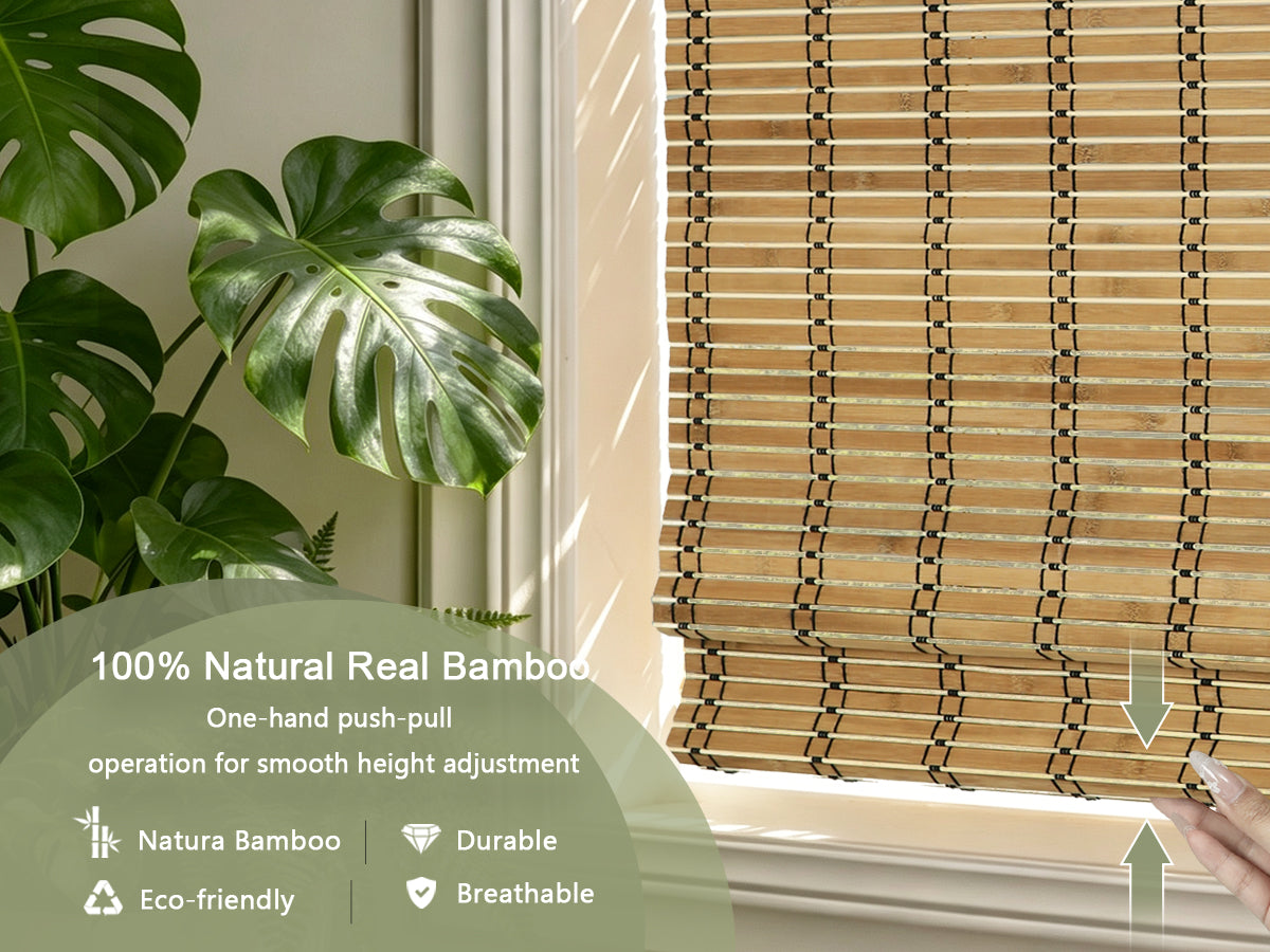 Changshade Cordless Bamboo Roman Shades Roll Up Design & Free-Stop