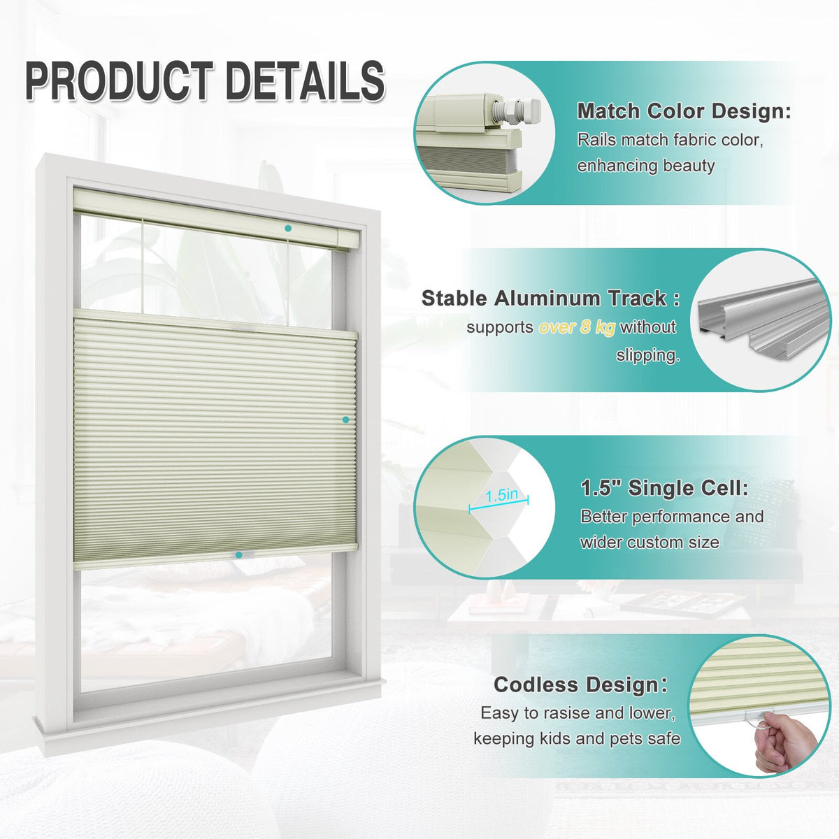 Custom Light Filtering No Drill Cellular Shades Top Down Bottom Up Cordless Blinds