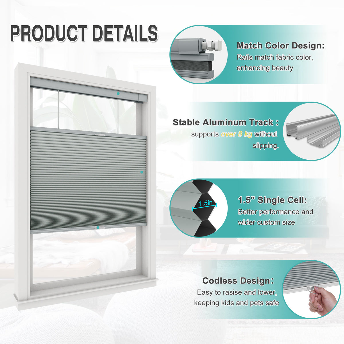 Custom Blackout No Drill Top Down Bottom Up Cellular Shades