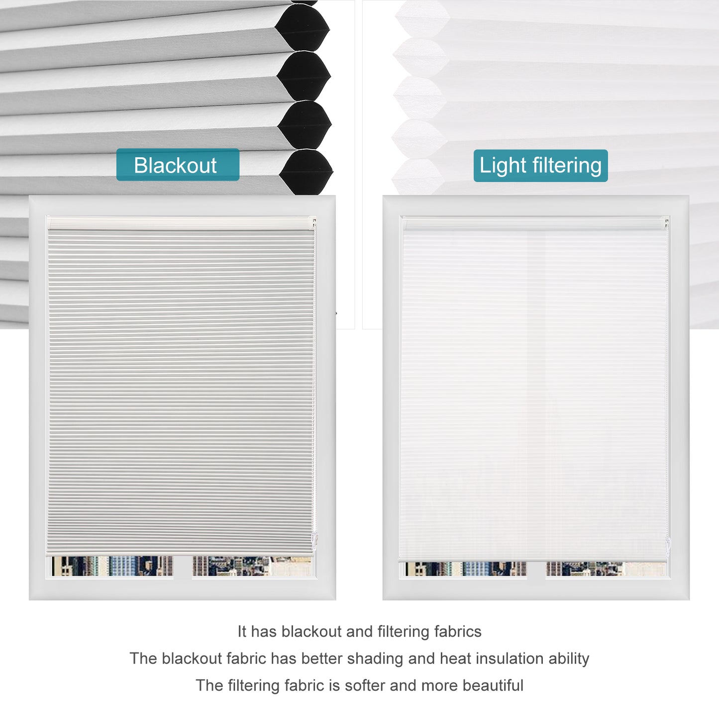 Custom 1 Inch Corded Light Filtering Cellular Shades
