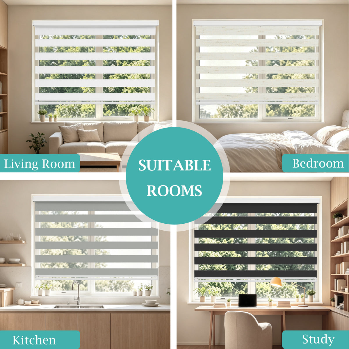 Changshade Cordless Zebra Blinds Light Filtering Dual Layer Zebra Shades