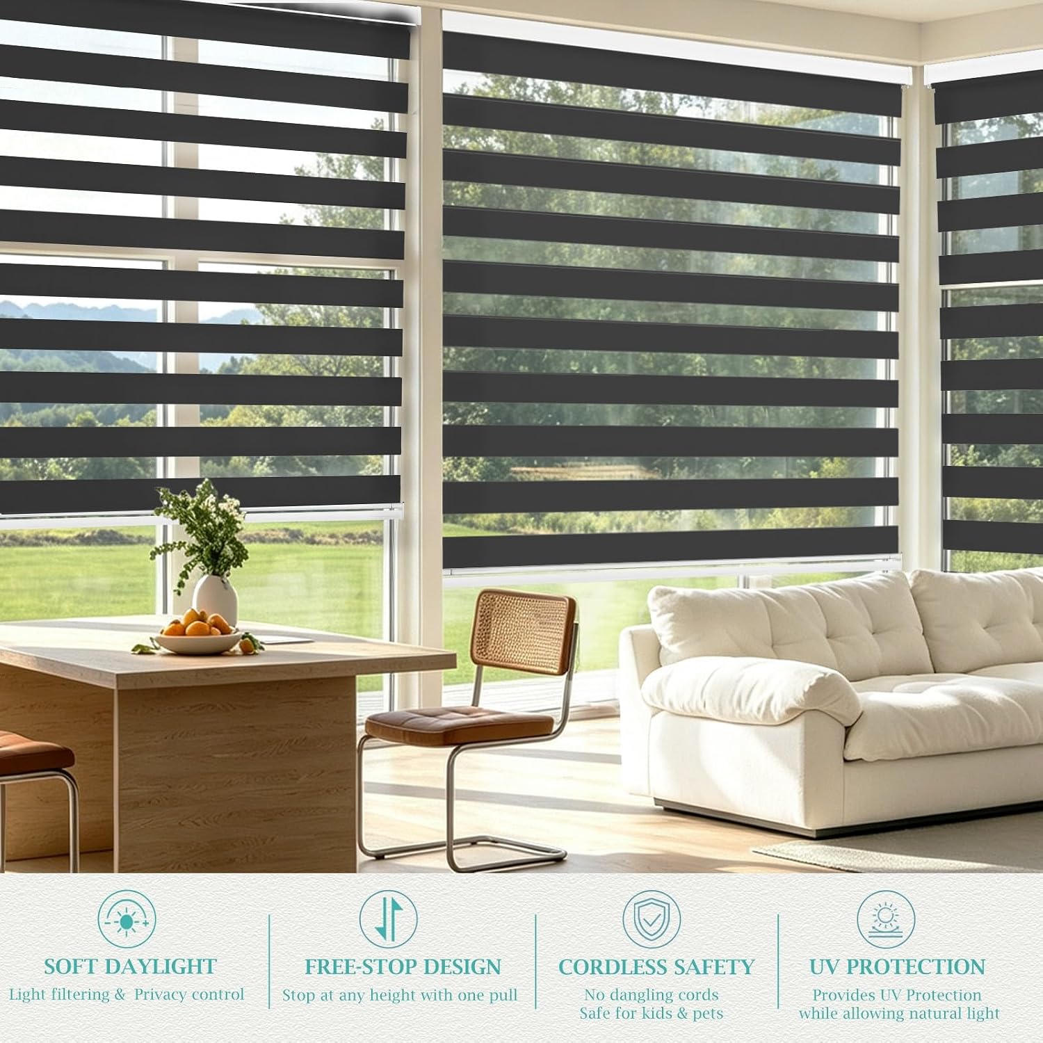 Changshade Cordless Zebra Blinds Light Filtering Dual Layer Zebra Shades