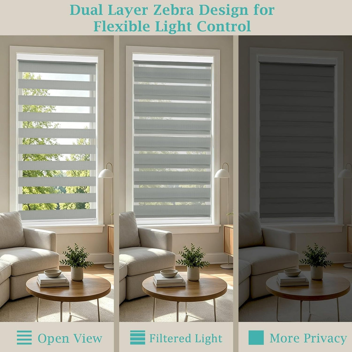 Changshade Cordless Zebra Blinds Light Filtering Dual Layer Zebra Shades