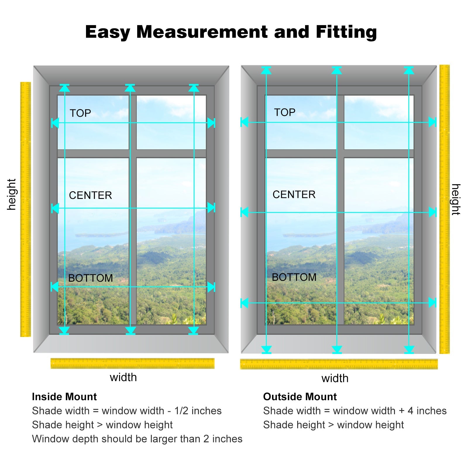 Custom No Drill 1 inch Blackout Cellular Shades Cordless