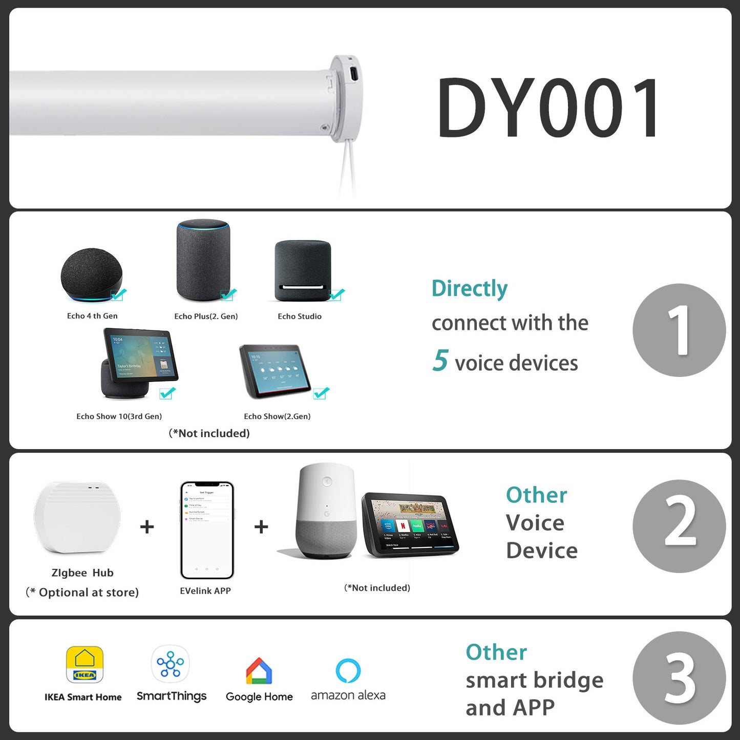 Smart Light Filtering Roller Blinds & Alexa IKEA SmartThings Motorized