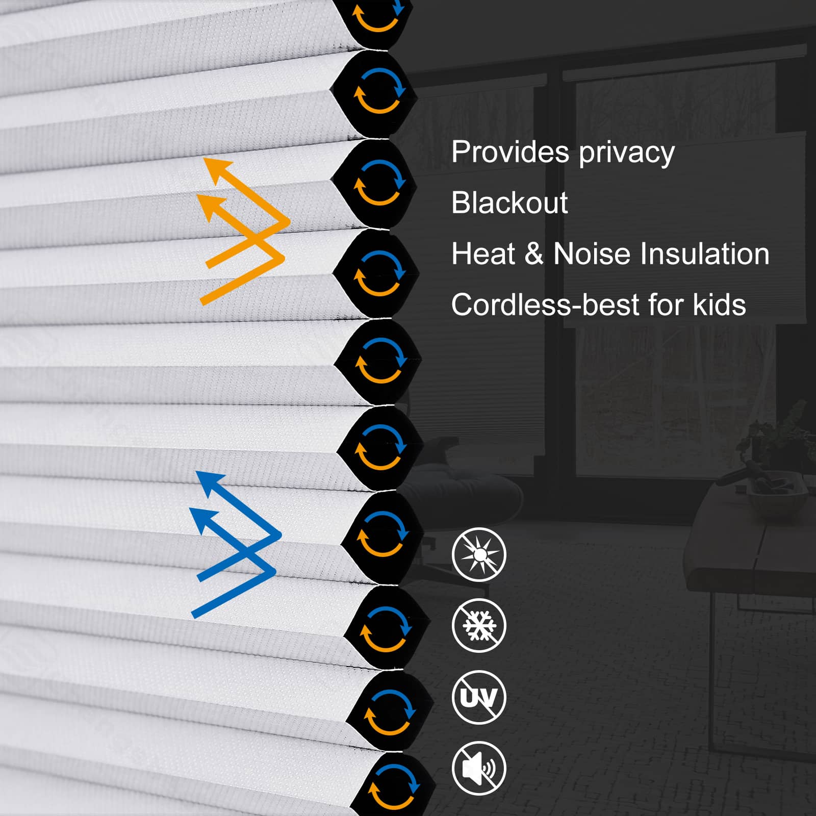 Custom 1.5 inch Cordless Blackout Cellular Shades