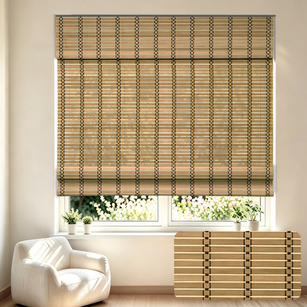 Changshade Cordless Bamboo Roman Shades Roll Up Design & Free-Stop