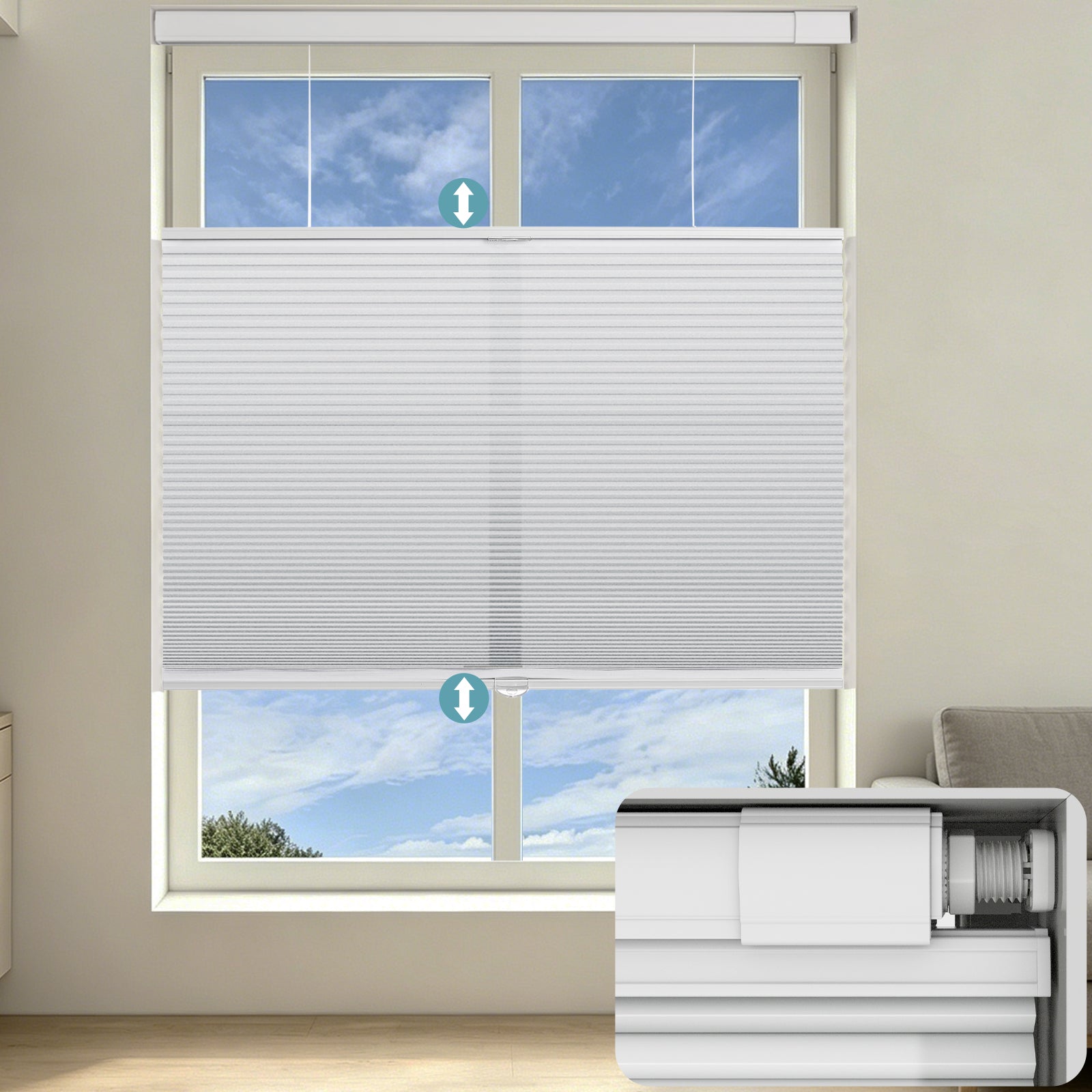 Changshade No Drill Cellular Shades,Custom Size Top Down Bottom Up Cordless Blinds