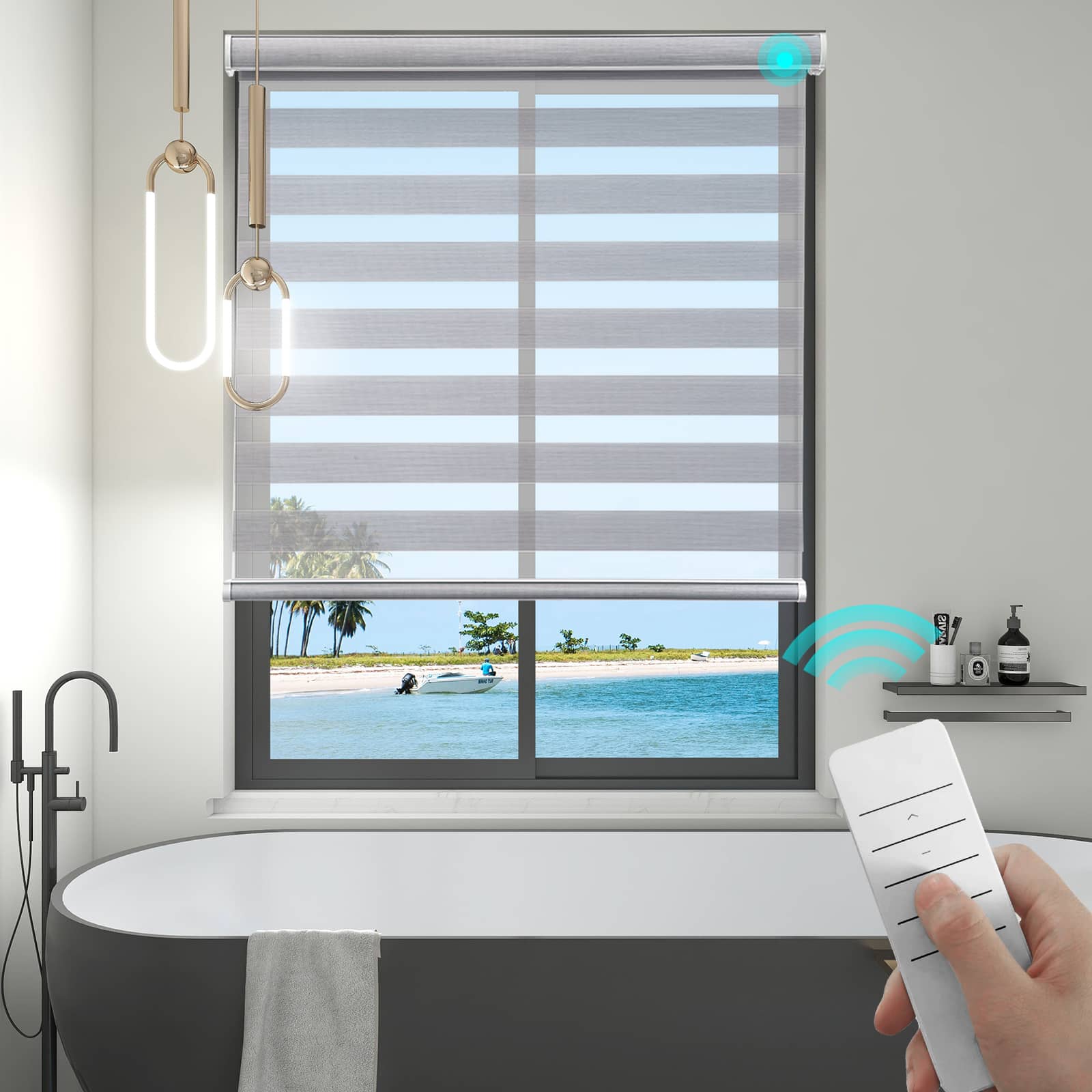 Motorized Light Filtering Zebra Roller Shades
