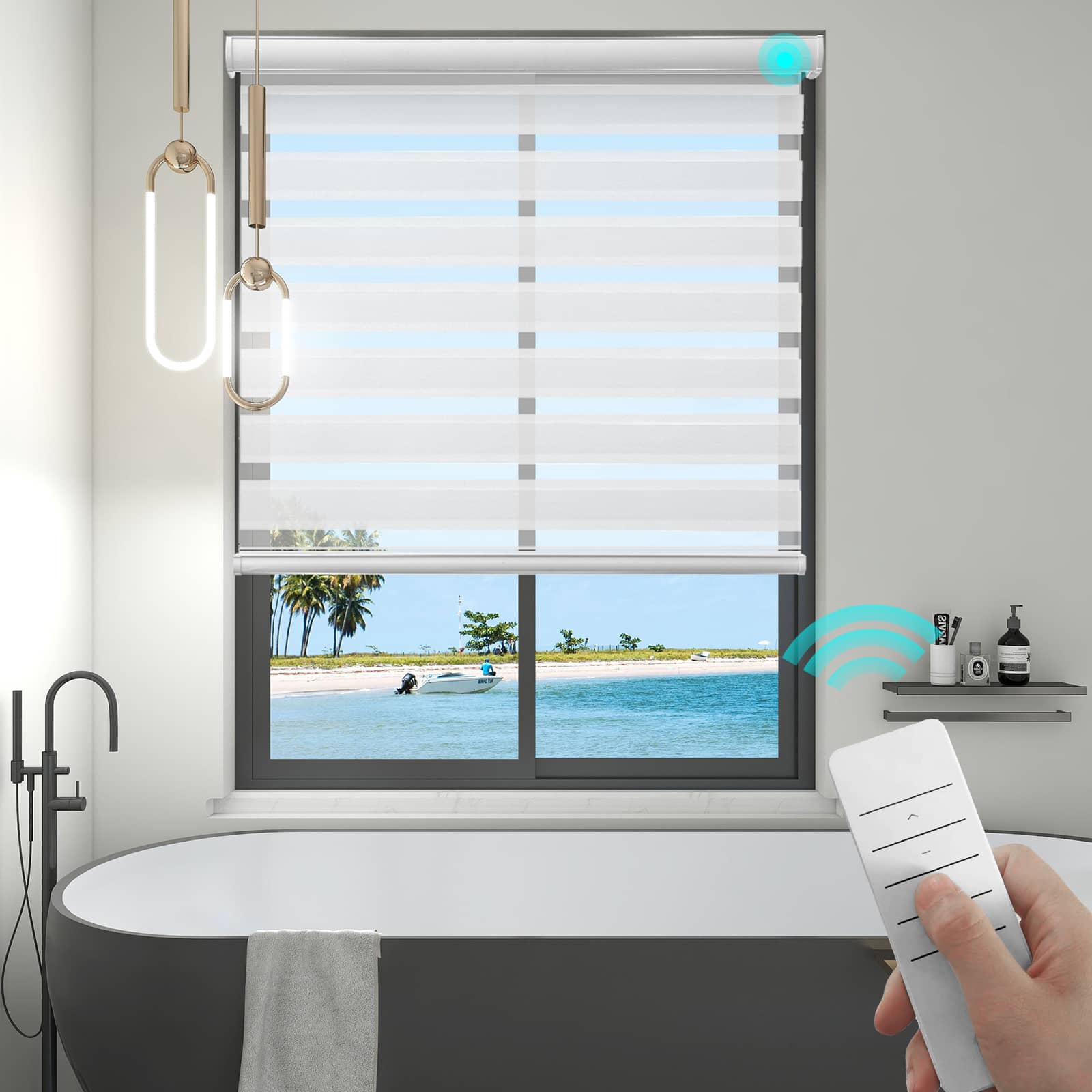 Motorized Light Filtering Zebra Roller Shades