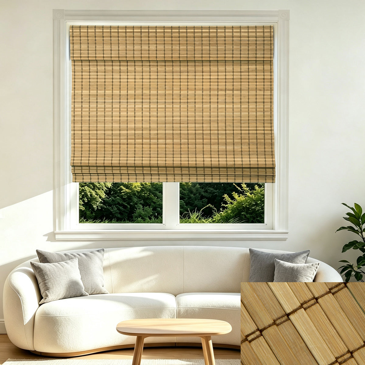 Changshade Cordless Bamboo Roman Shades Roll Up Design & Free-Stop