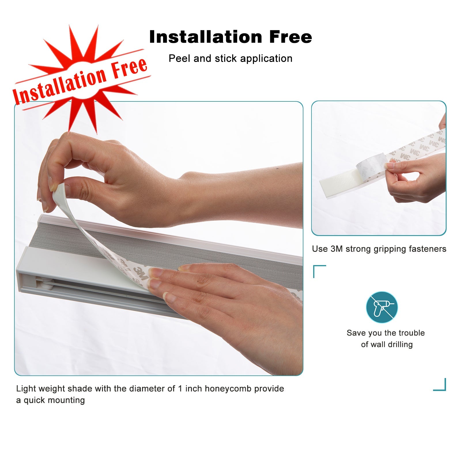 Custom No Drill 1 inch Blackout Cellular Shades Cordless