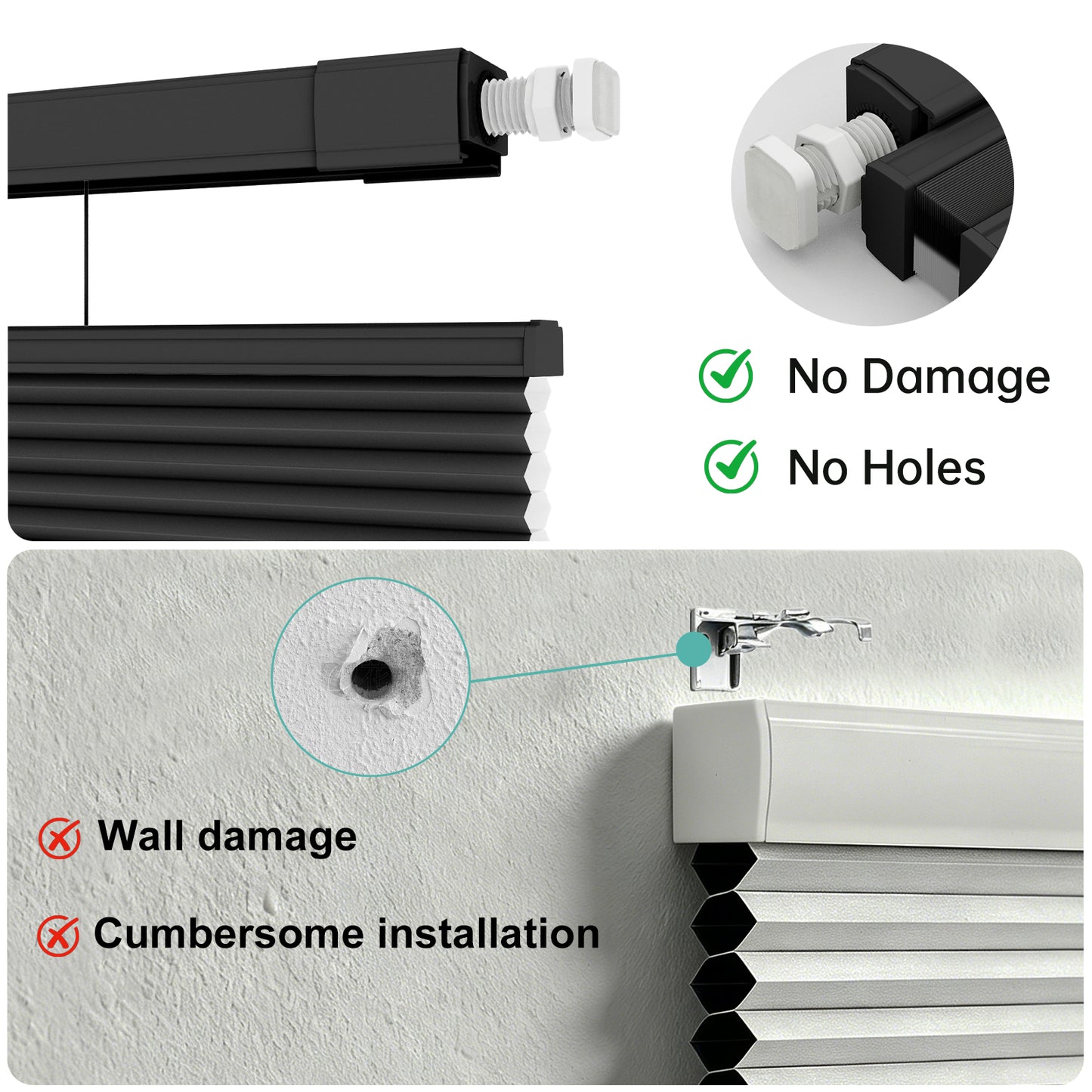 Changshade No Drill Cellular Shades,Custom Size Top Down Bottom Up Cordless Blinds