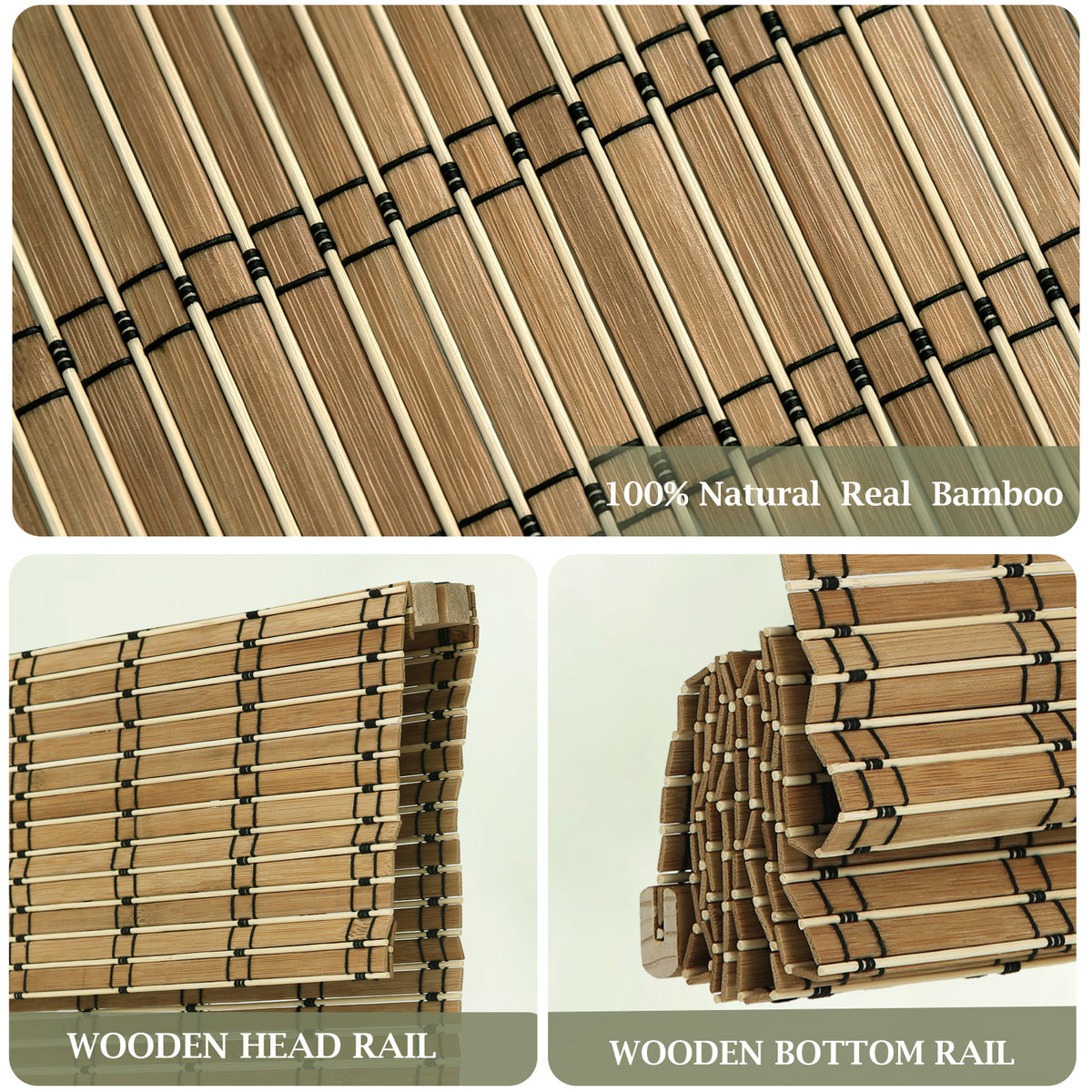 Changshade Cordless Bamboo Roman Shades Roll Up Design & Free-Stop