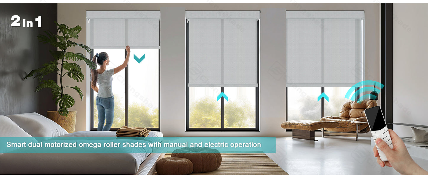 Changshade OMEGA1.0 Custom Smart Blinds with Manual Motorized Blinds with Remote Control, Automatic Window Blinds for Home