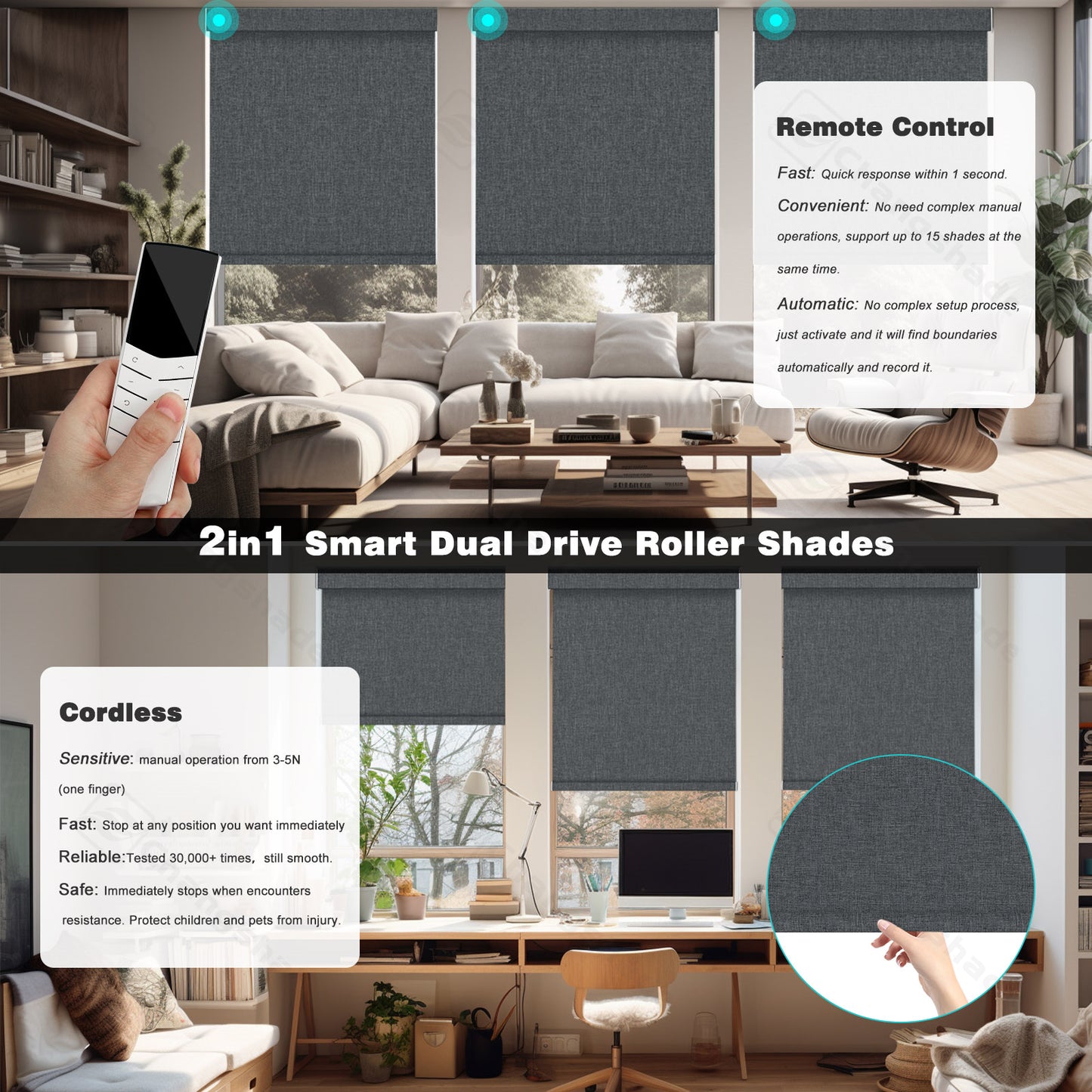 Changshade OMEGA1.0 Custom Smart Blinds with Manual Motorized Blinds with Remote Control, Automatic Window Blinds for Home