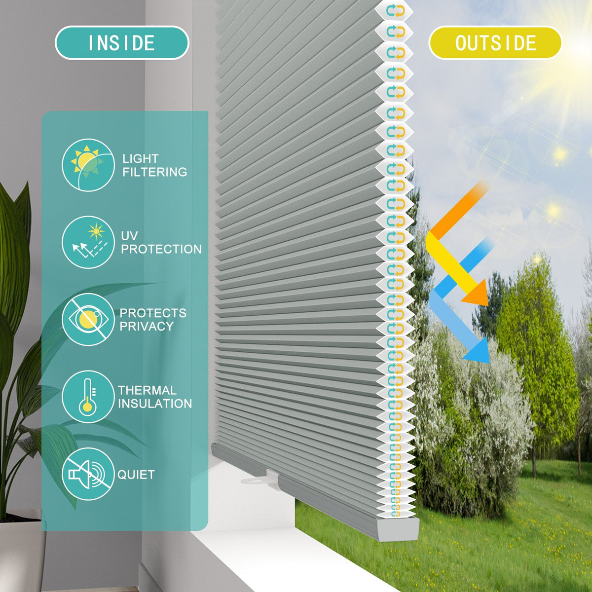 Custom Light Filtering No Drill Cellular Shades Top Down Bottom Up Cordless Blinds