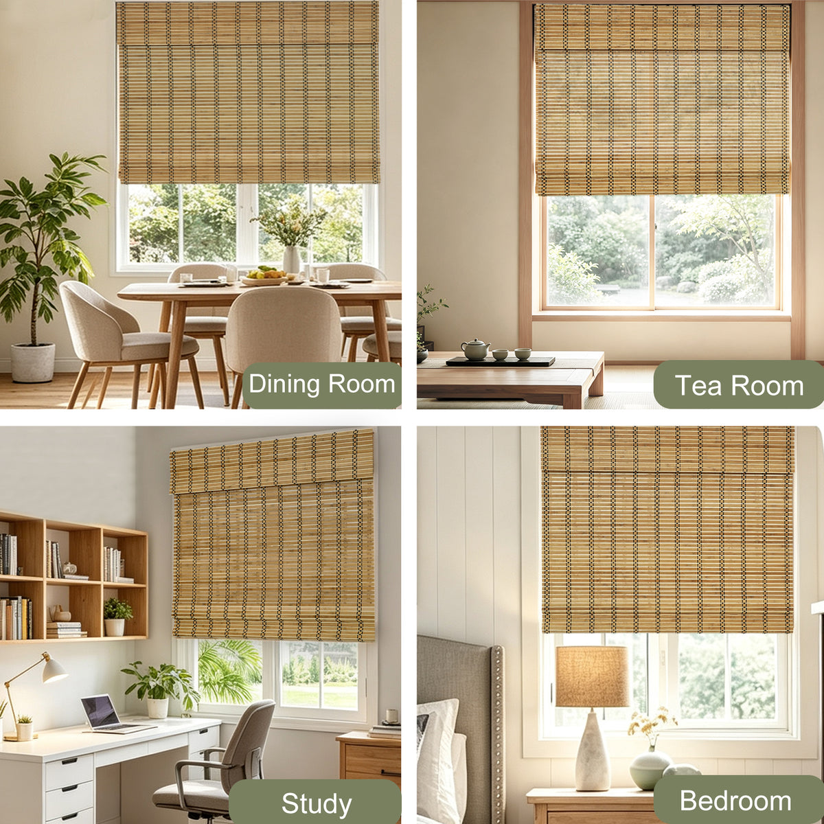 Changshade Cordless Bamboo Roman Shades Roll Up Design & Free-Stop