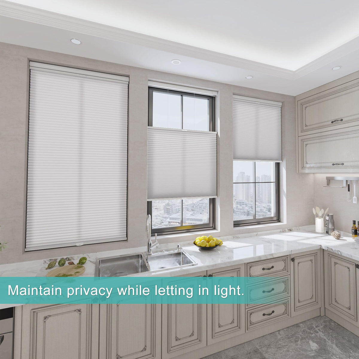 Custom Light Filtering No Drill Cellular Shades Top Down Bottom Up Cordless Blinds