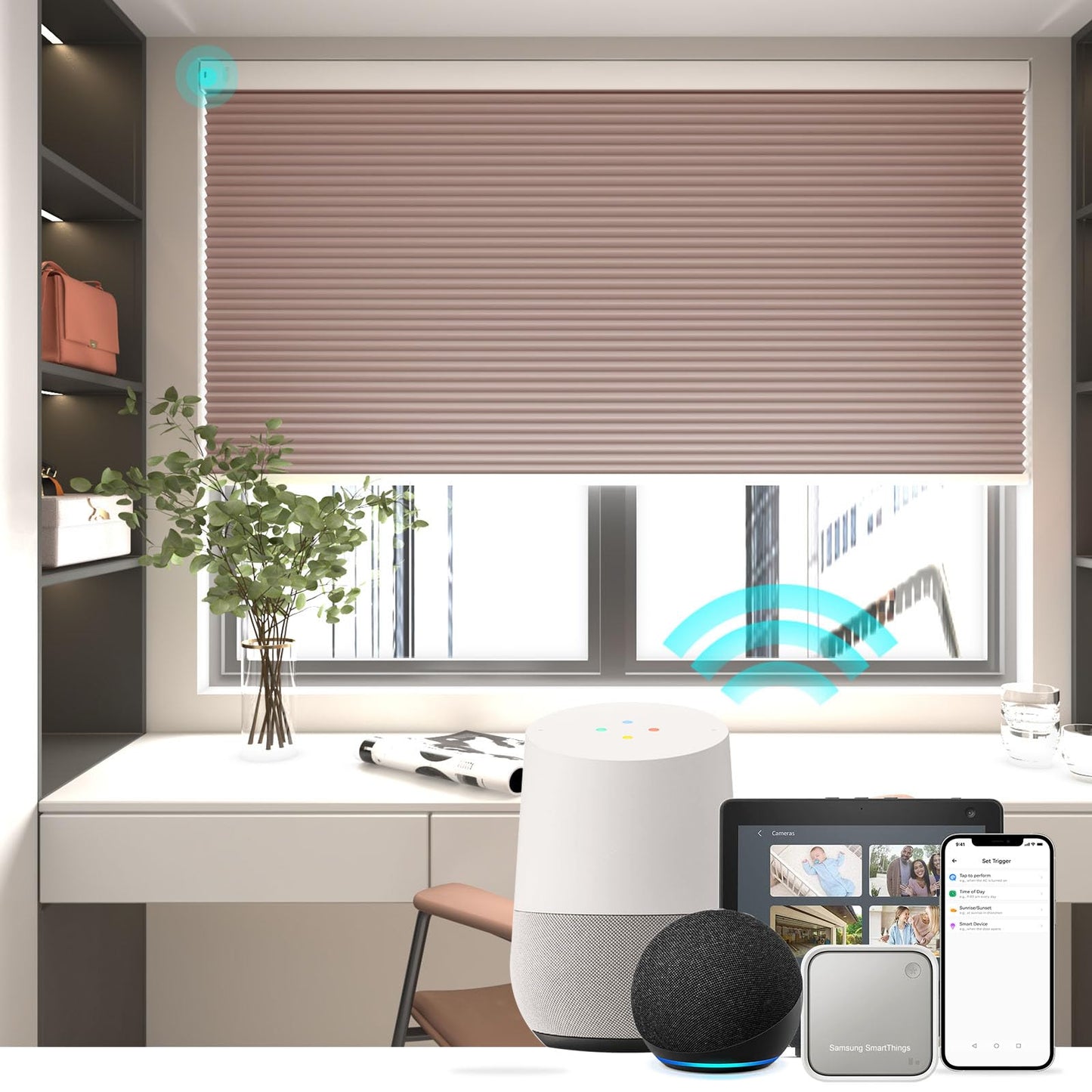 Changshade Smart 1.5 Inch Motorized Blackout Cellular blinds for Window