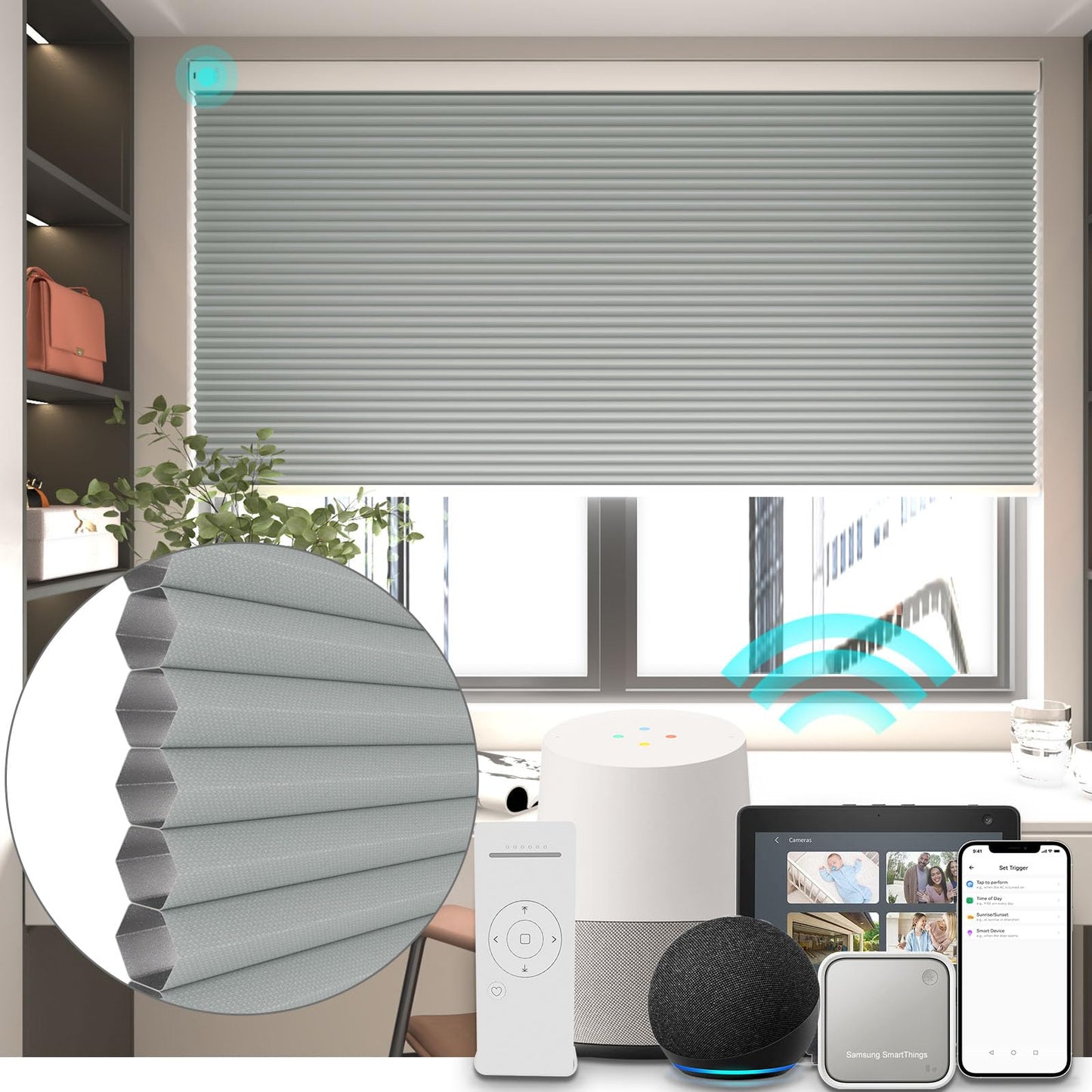 Changshade Smart 1.5 Inch Motorized Blackout Cellular blinds for Window