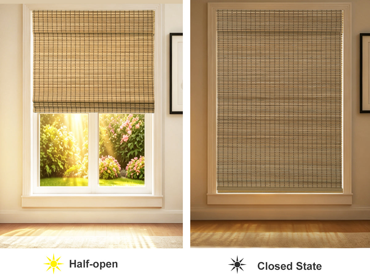 Changshade Cordless Bamboo Roman Shades Roll Up Design & Free-Stop