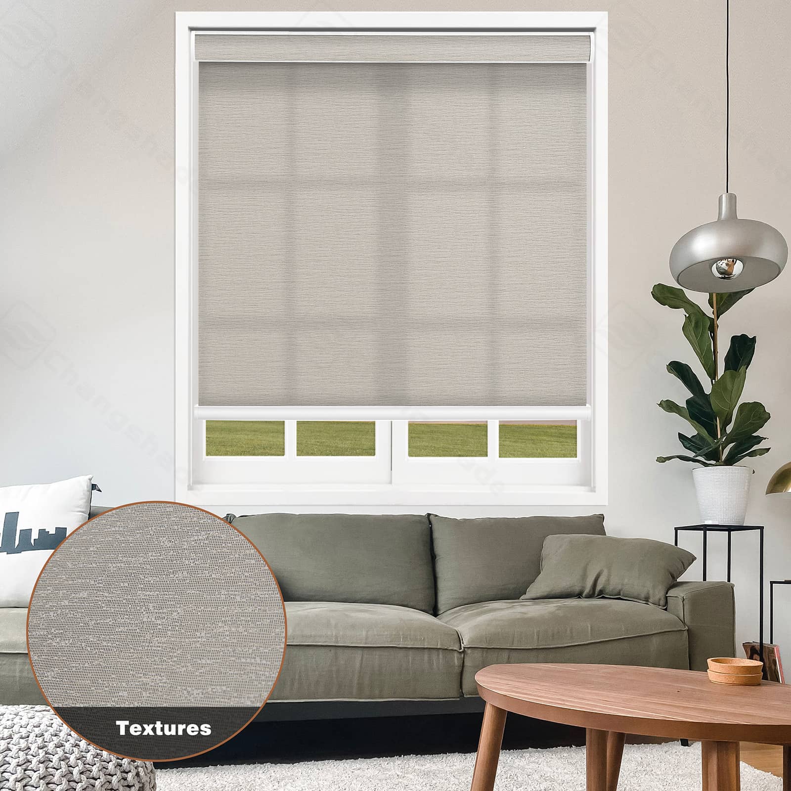 Custom Cordless Gray Light Filtering Roller Shade